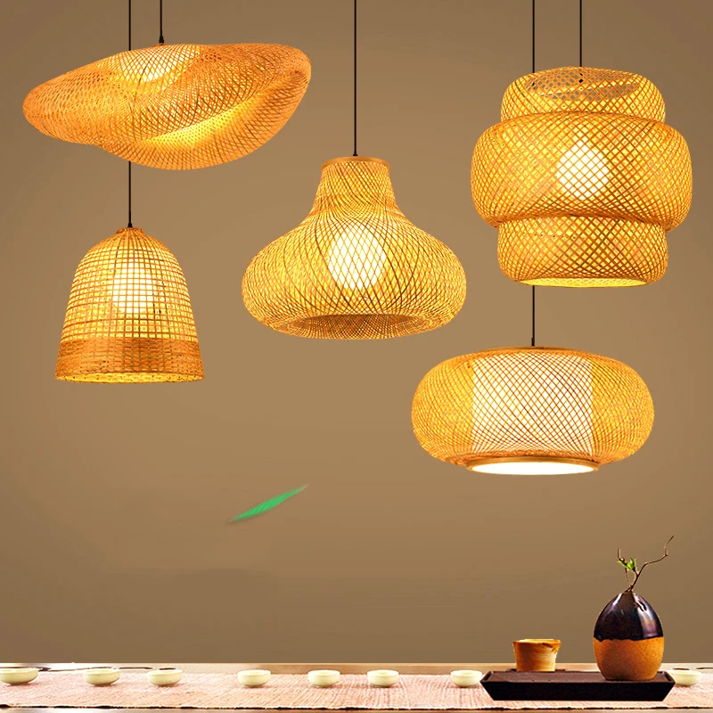 LED Handmade Rattan Chandelier Round Straw Hat Bamboo lampshane Pastoral Vintage Restaurant Light for Cafe Bar Restaurant