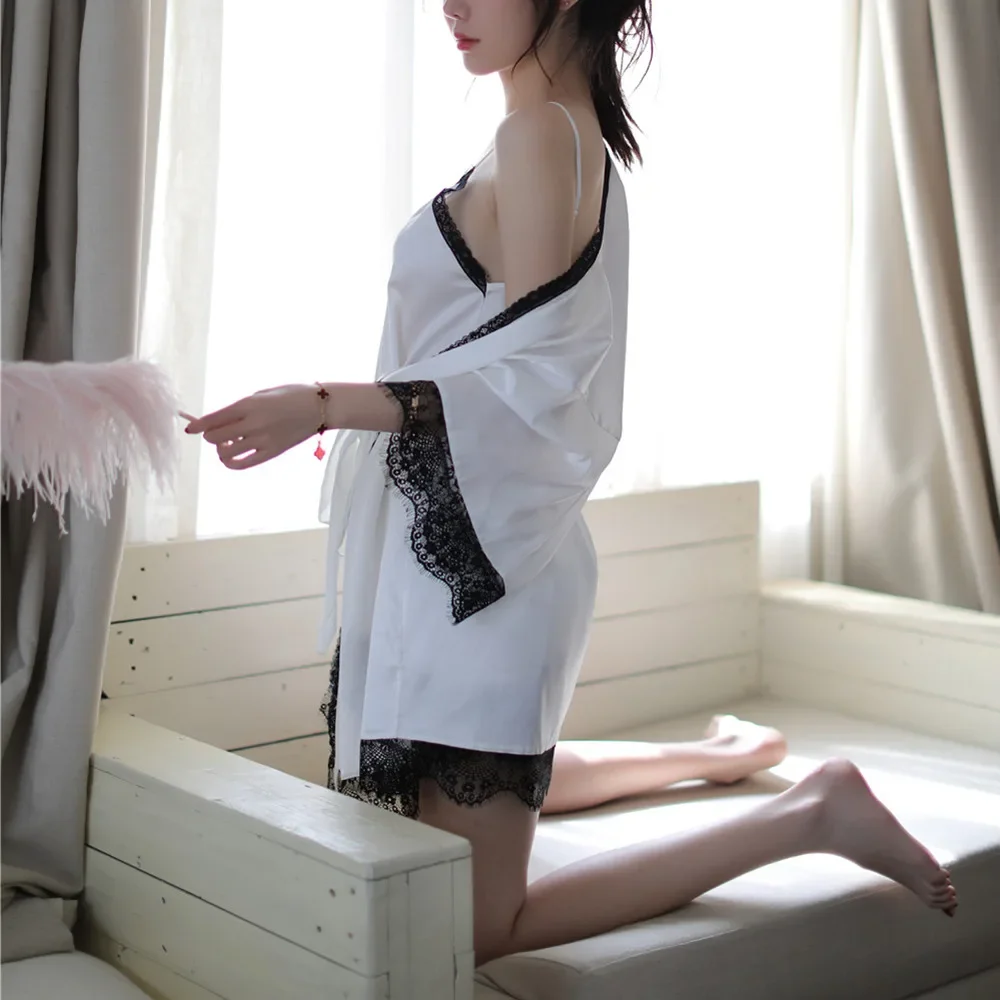 High-end ครึ่งแขนชุดผู้หญิงสไตล์ญี่ปุ่นเซ็กซี่กิโมโน Sleep Robes ลูกไม้เร้าอารมณ์ชุดชั้นในชุดสลิงชุดชั้นในเครื่องแต่งกาย