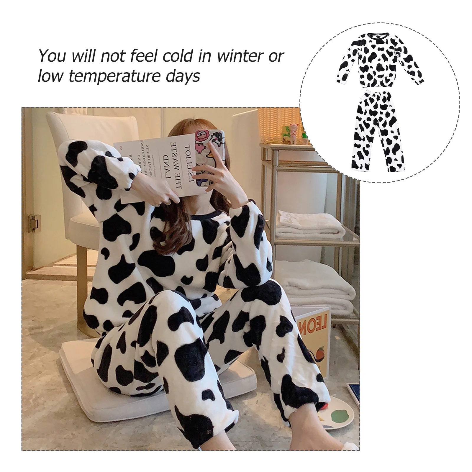 Girls Cow Home Clothes Flannel Nighty Women Sleepwear Cartoon Pajamas for Child