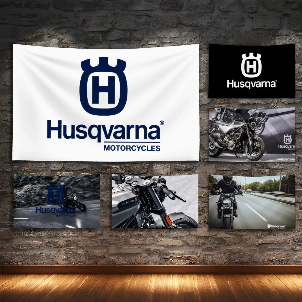 

H-Husqvarnas Logo Cool Tapestry Custom Living Bedroom Party Dormitory Interior Wall Bohemian Decoration Attached Clip