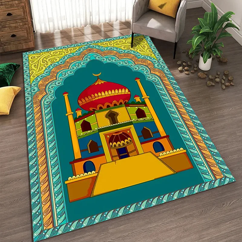 

Islamic interactive Prayer Rug Muslim Carpets for Child Worship Salat Musallah Praying Mat Vintage Pattern Eid decoration Carpet