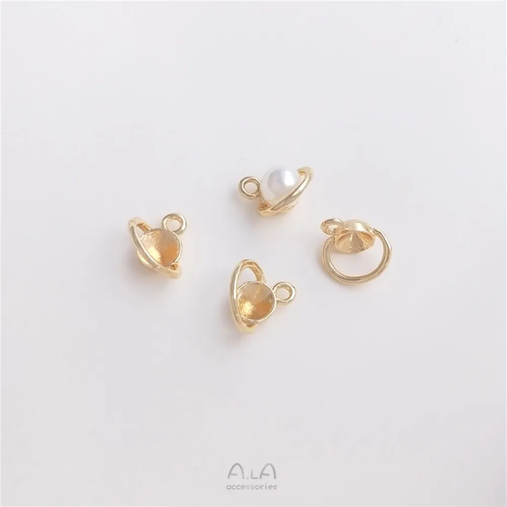 14K ทอง Planet ลูกปัดผู้ถือจี้ Diy เหนียว Pearl ที่ว่างเปล่าจี้วัสดุทำด้วยมือเครื่องประดับ Charm อุปกรณ์เสริม