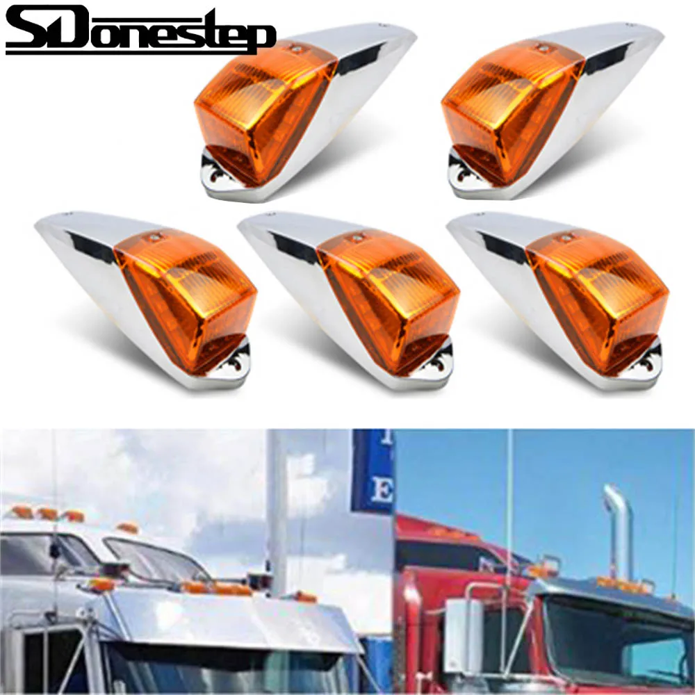 5Pcs 12v 24v Truck Cab Marker Light 17 LED Clear Amber Top Roof Running Lights Trailer Light for Peterbilt Truck Universal