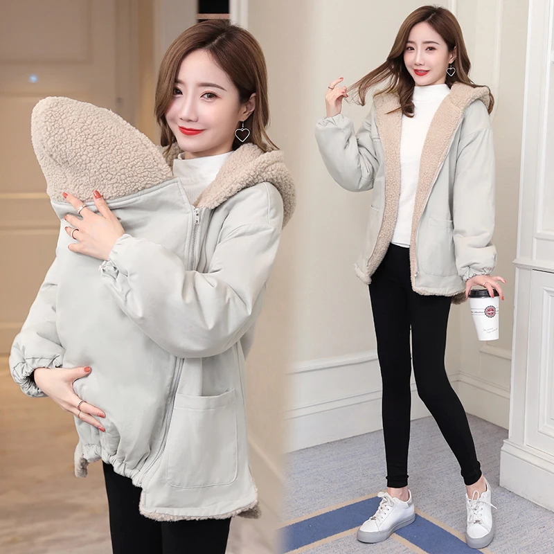 Autumn Winter Zipper Fly Maternity Clothes Plus Size Pregnant Woman Hooded Jackets Thick Warm Pregnancy Trench Coats Outerwear