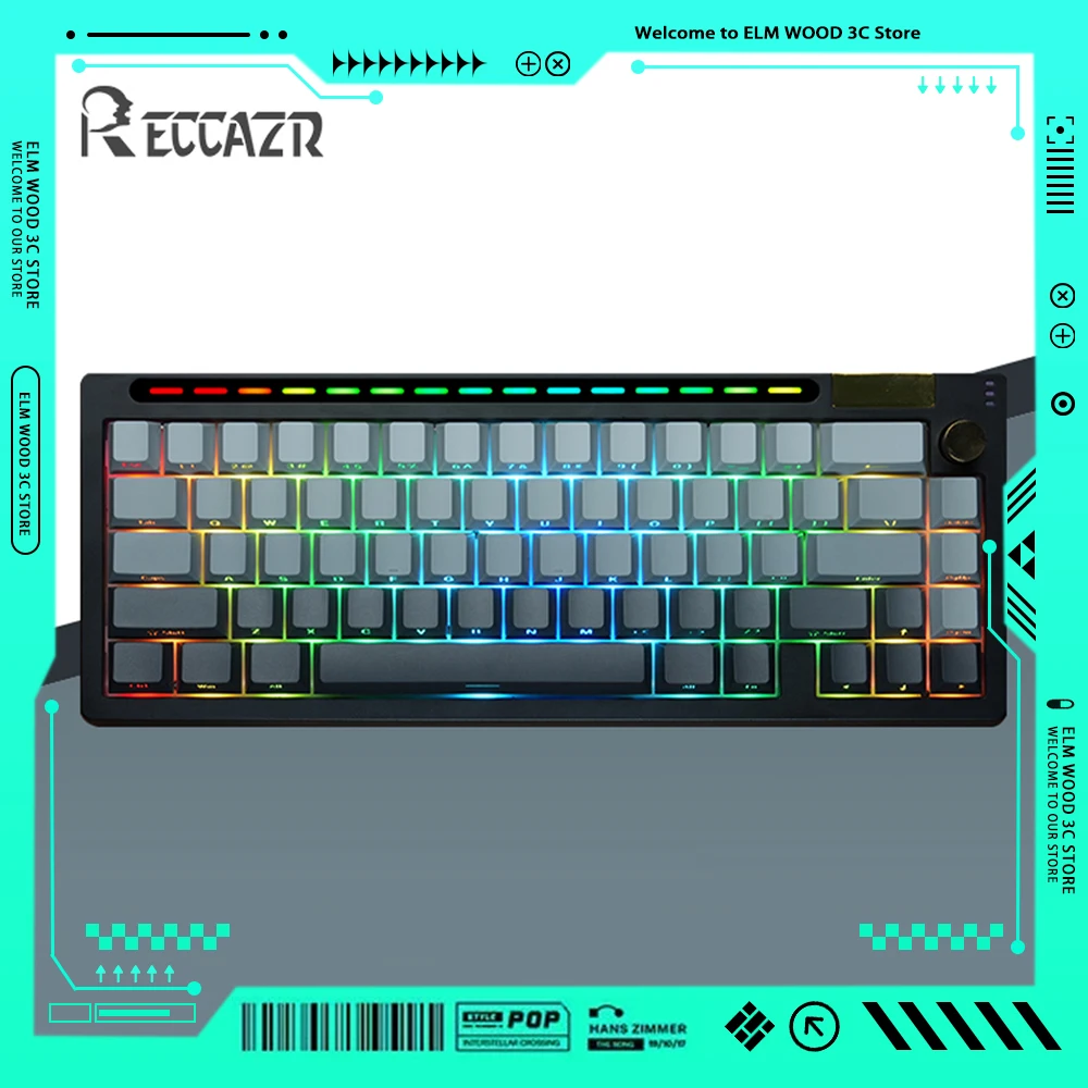 

Механическая клавиатура RECCAZR R66, три режима, многофункциональная ручка, RGB Беспроводная игровая клавиатура, горячая переключение, ПК, технические подарки