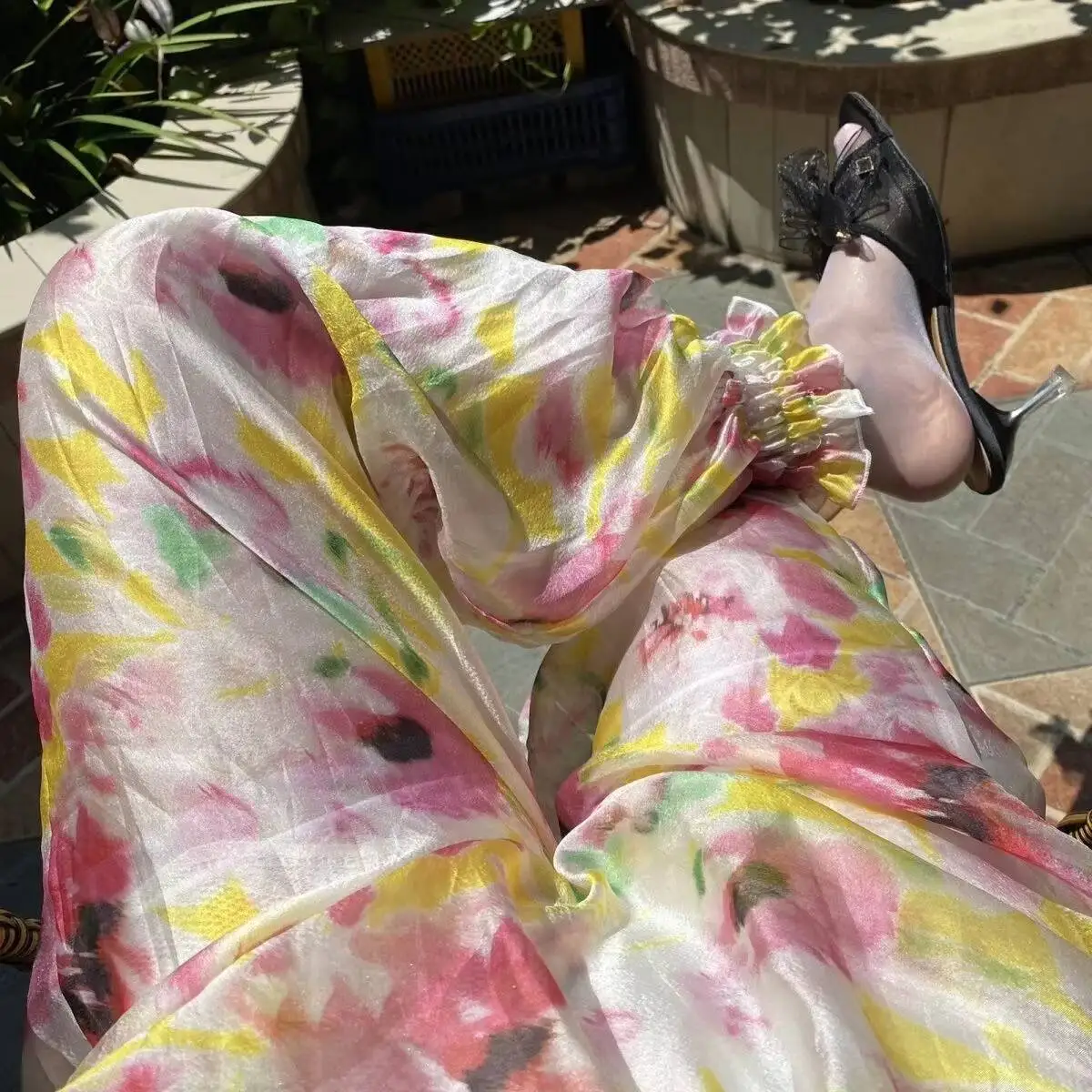 

Элегантные пижамные штаны с цветочным принтом, бесшовные унисекс, большие размеры, домашние брюки-фонарики