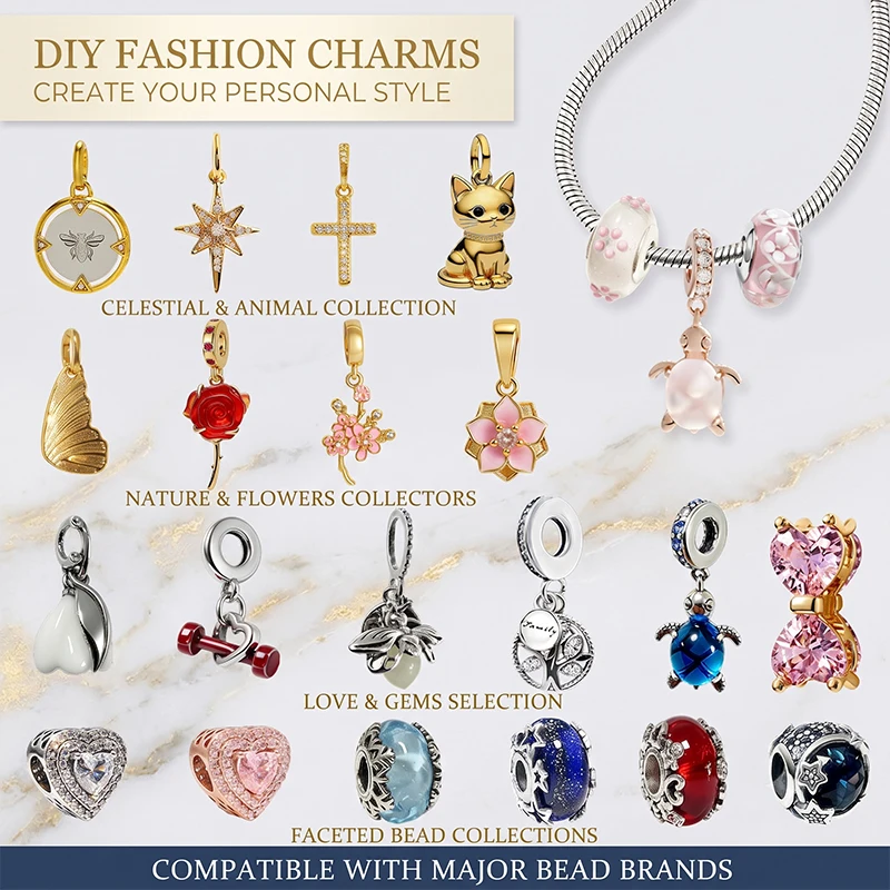 Original Charm Beads,Murano Glass Pink Sea Turtle Dangle Charm &Sparkling Cross Pendant,Fit Pendant Bracelet Women Jewelry Gift.