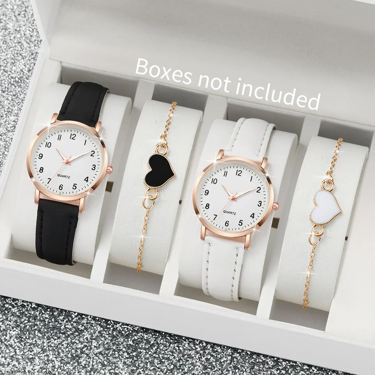 20266PCS/4PCS Fashionable luminous pointer watch, small fresh frosted leather casual watch, simple digital quartz watch set
