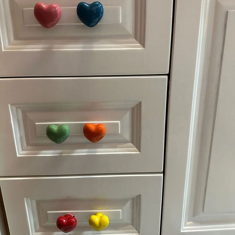 1pc Heart Shaped Pottery Cabinet Handle No Drill Sticky Disc Drawer Pull Knob Cabinet Wardrobe Single Hole Handle