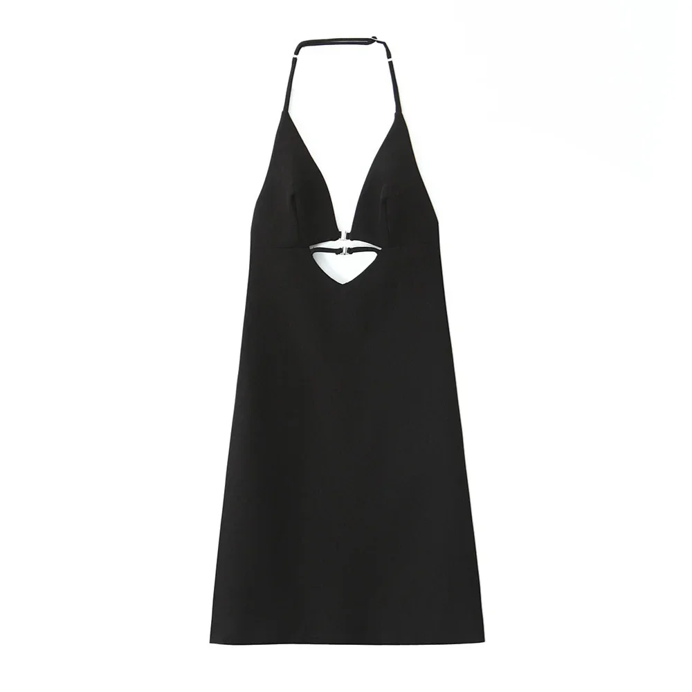 

LIBIELIY 2025 летнее новое женское модное однотонное повседневное платье в европейском и американском стиле с пряжкой и подвесным вырезом