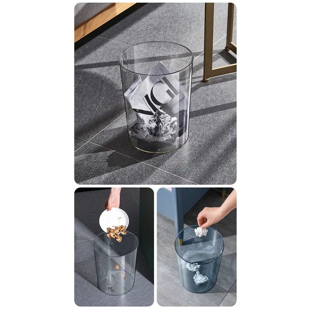 Clear Nordic Trash Can Bucket Garbage Bin Waste Basket 10L Rubbish Storage No Lid Round Wastebasket for Kitchen