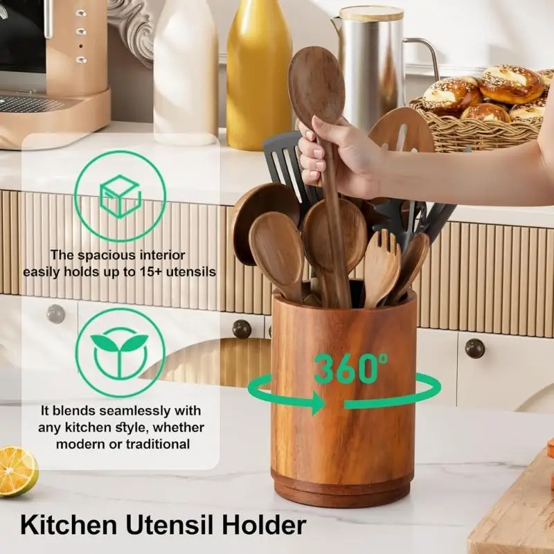 

Natural Finish Kitchen Storage Container Holds Over 15 Tools Perfect For Keeping Countertops Organized Y5GB