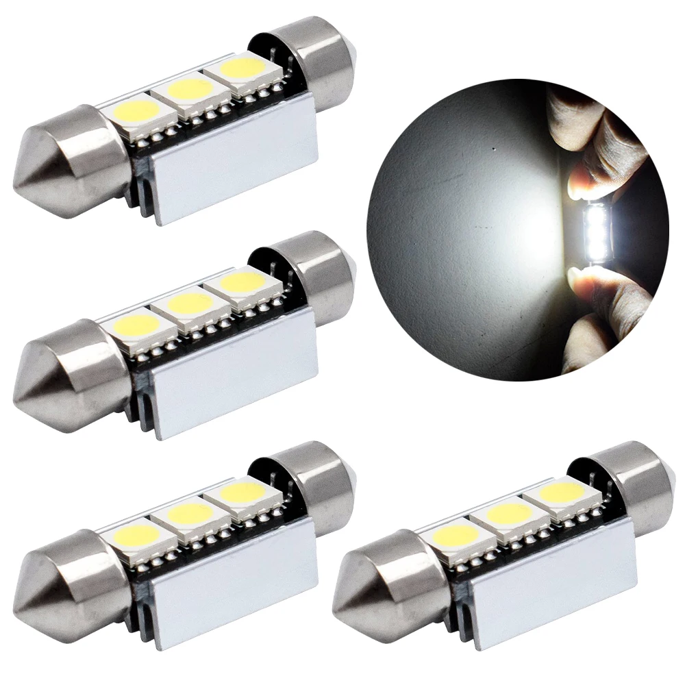 

4pcs Car Interior Light 36mm 39mm 41mm 3SMD 5050 LED White auto Bulb interior light Blue Dome Festoon Car Light LED Lamp 12V