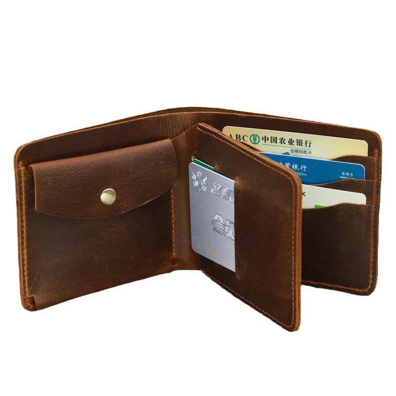 Original Genuine Leather Wallet for Men Vintage Card Wallet with One Coin Purse Snap Close Organizer Wallet