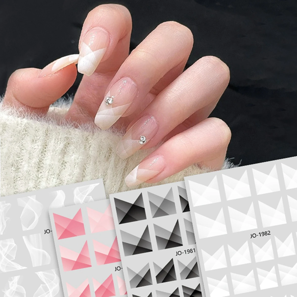 French Gradual Nail Art Sticker Design Ribbon Pink White Black Semi Transparent Plaid Manicure Decoration Decals