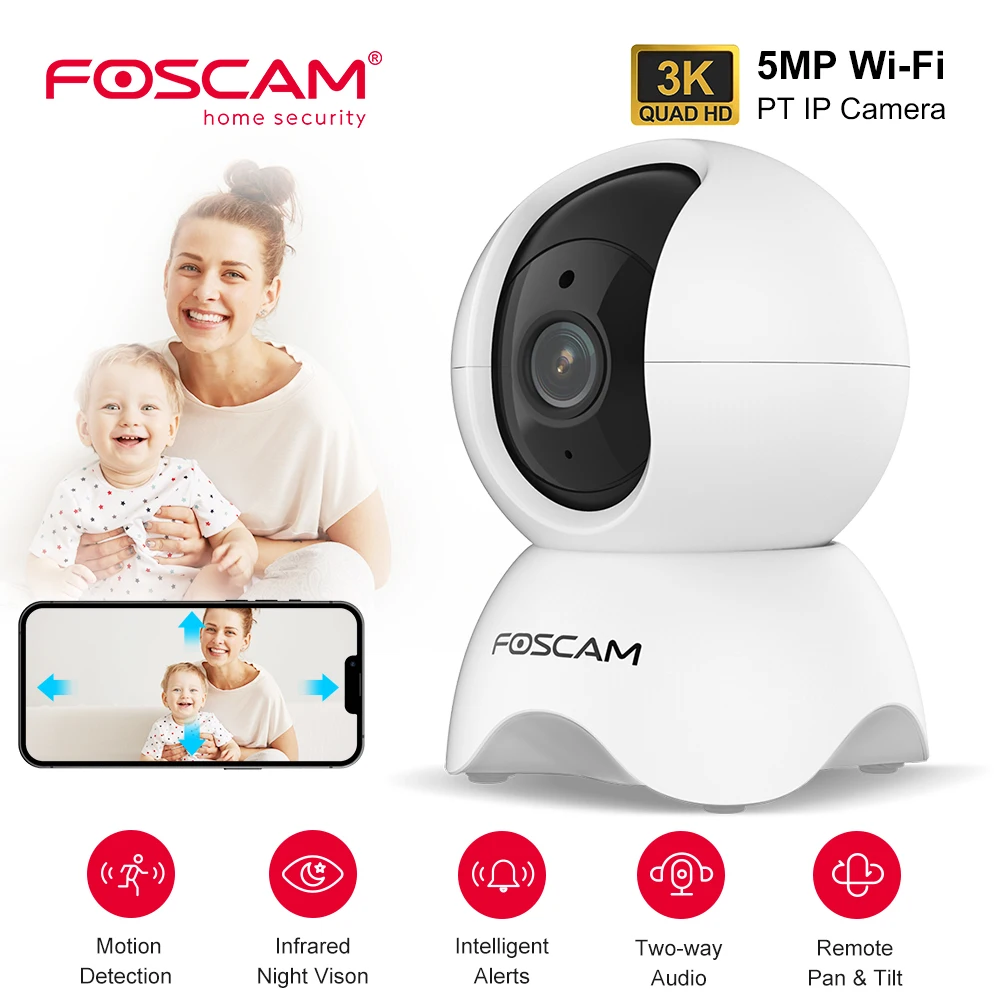 

Foscam 5MP WiFi Camera Pan&Tilt 2-Way Audio Baby Monitor Indoor Cam AI Detection Home Video Surveillance Cameras
