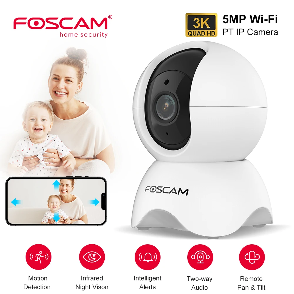 

Foscam 5MP Wi-Fi камера с панорамированием и наклоном, 2-сторонняя аудионяня, внутренняя камера с искусственным интеллектом, домашние камеры видеонаблюдения