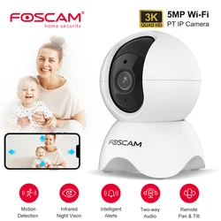 Foscam 5MP Câmera WiFi Pan & Tilt Áudio bidirecional Monitor de bebê Câmera interna Detecção AI Câmeras de vigilância por vídeo doméstico