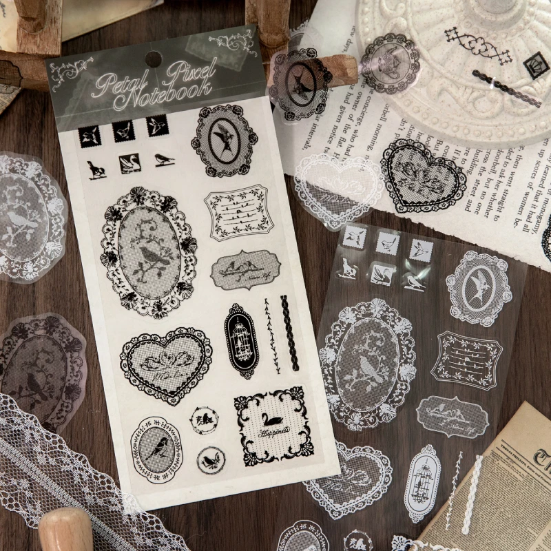 Aesthetic Black Reticular Lace Stickers for Cellphone & Notebook Decoration PET Material Stationery Craft Supplies