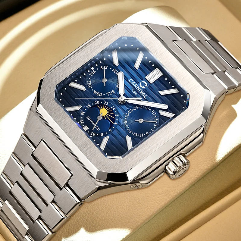 CARNIVAL Mens Mechanical Watch Brand Luxury Sapphire MIYOTA Movement Automatic Square Wrist Watches 50m Waterproof for Men Reloj