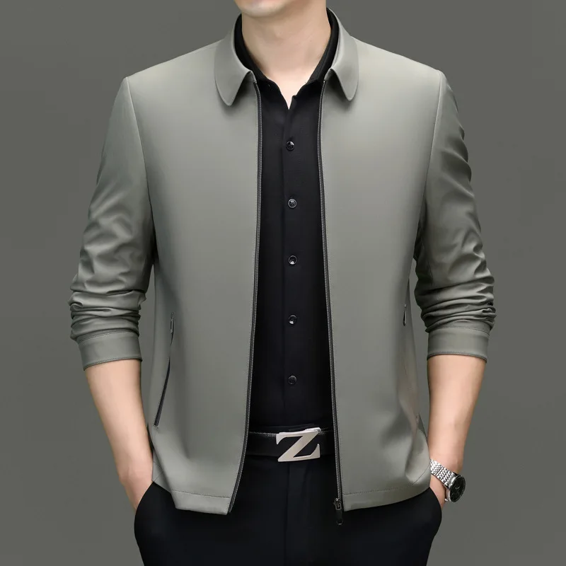 Men Lapel Collar Motorcycle Racing Jacket, Spring New Elegant High-end Texture Coat, Business Casual Daily Commuter Outerwear 6