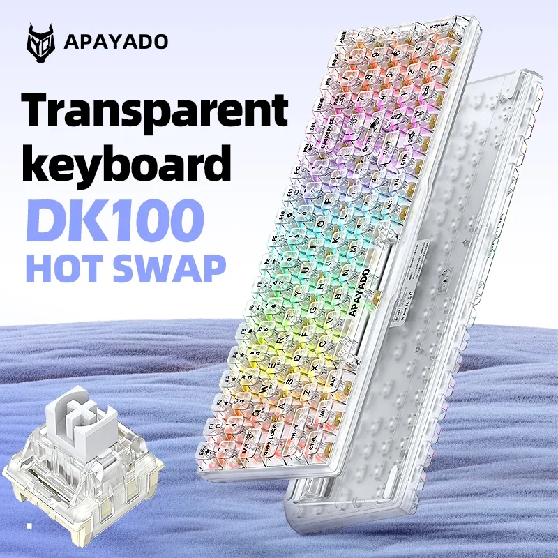 Imagem -03 - Apayado-teclado Mecânico Bluetooth Transparente Conexão com Fio tipo c Retroiluminação Rgb Conexão Tri-mode 2.4g Dk100