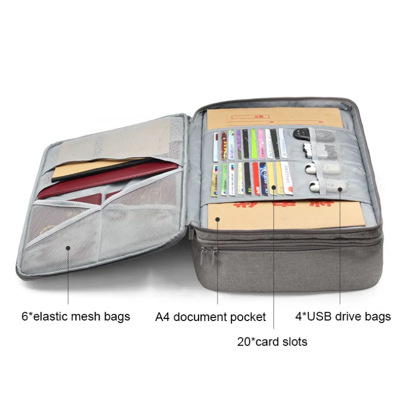 Document Storage Bag 3-layer Large Capacity Certificate Diploma File Contract Collection Important File Bag Organizer Storage