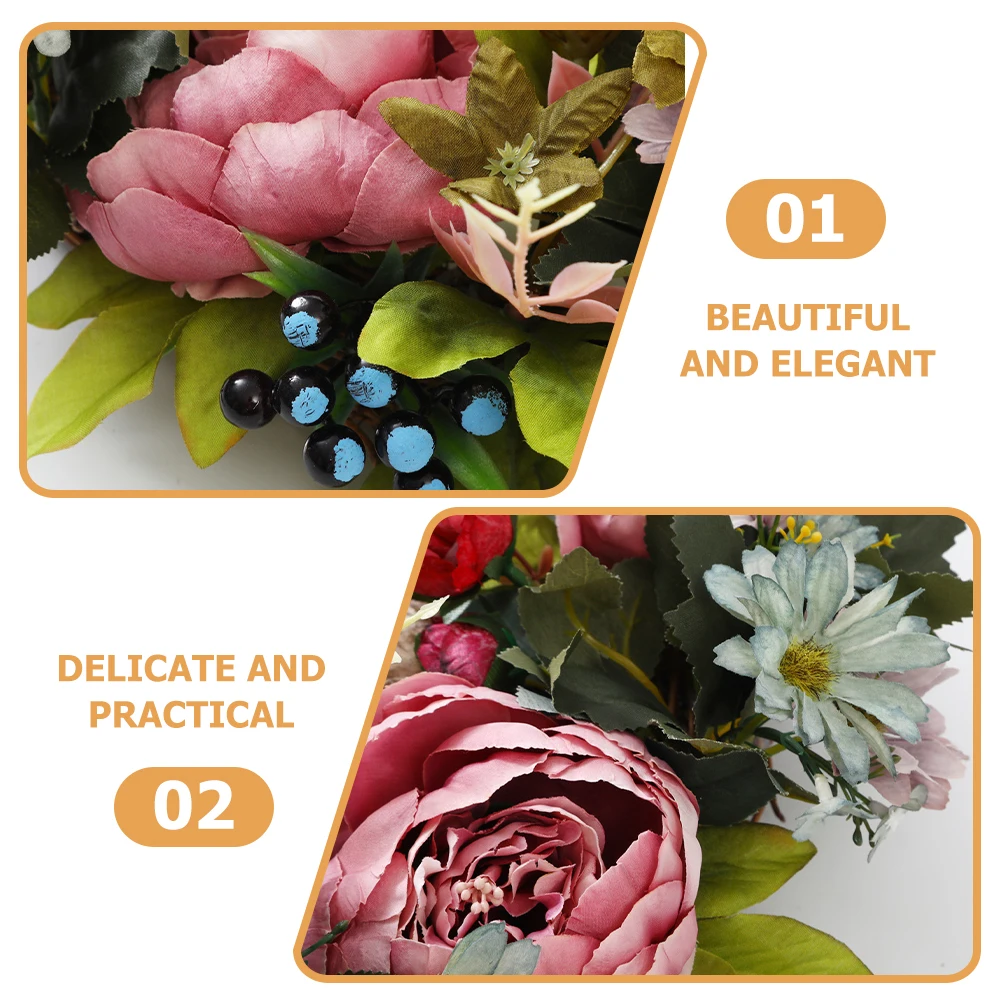 

1pc Emulation Silk Flower Wreath Creative Wall Decoration Home Wedding Party Garland Delicate Hanging Pendant Plastic Decorative