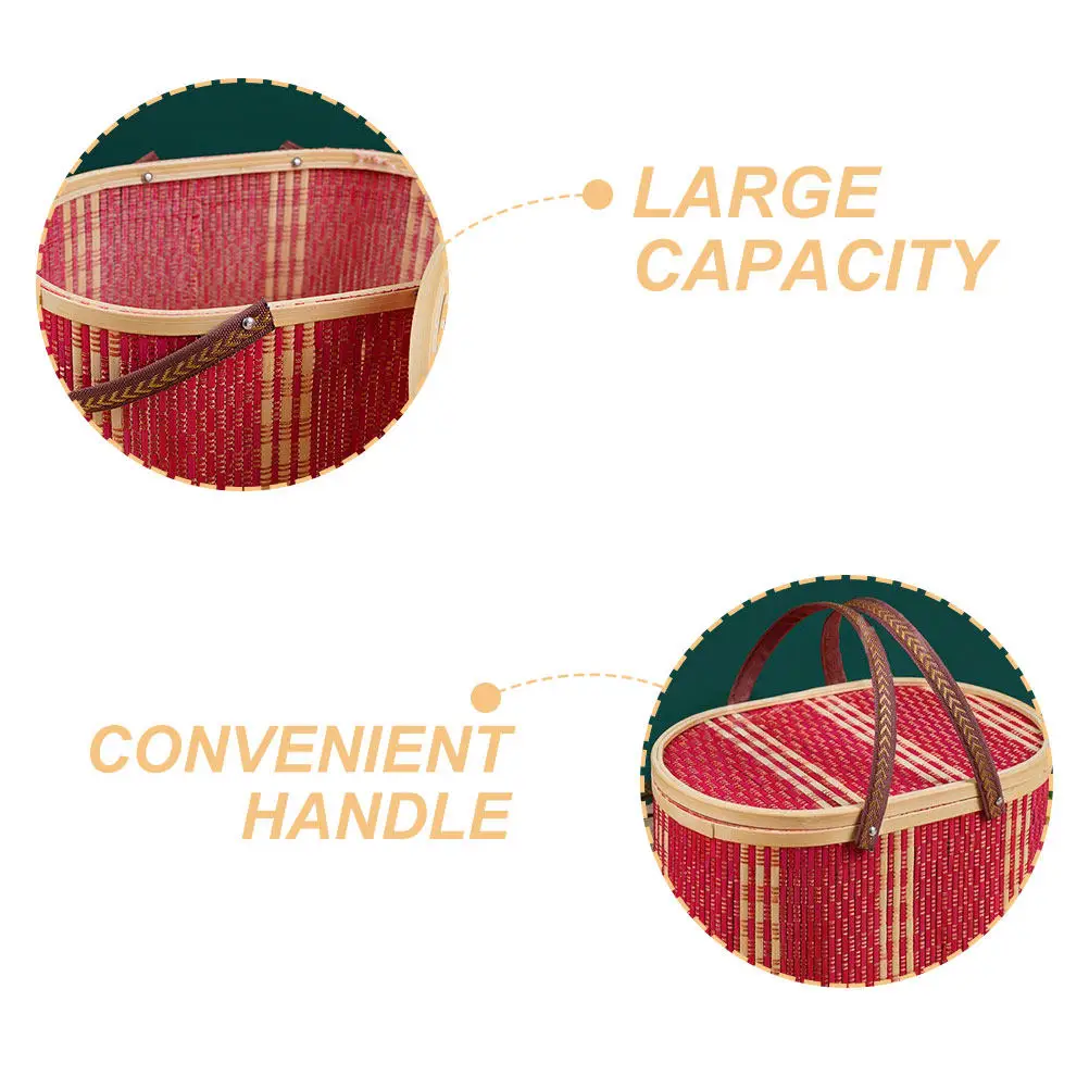 Picture 5: Portable Oval Bamboo Storage Basket Box Swing Handle Woven Organizer Bin Decorative Multi-Use Storage for Home Bathroom