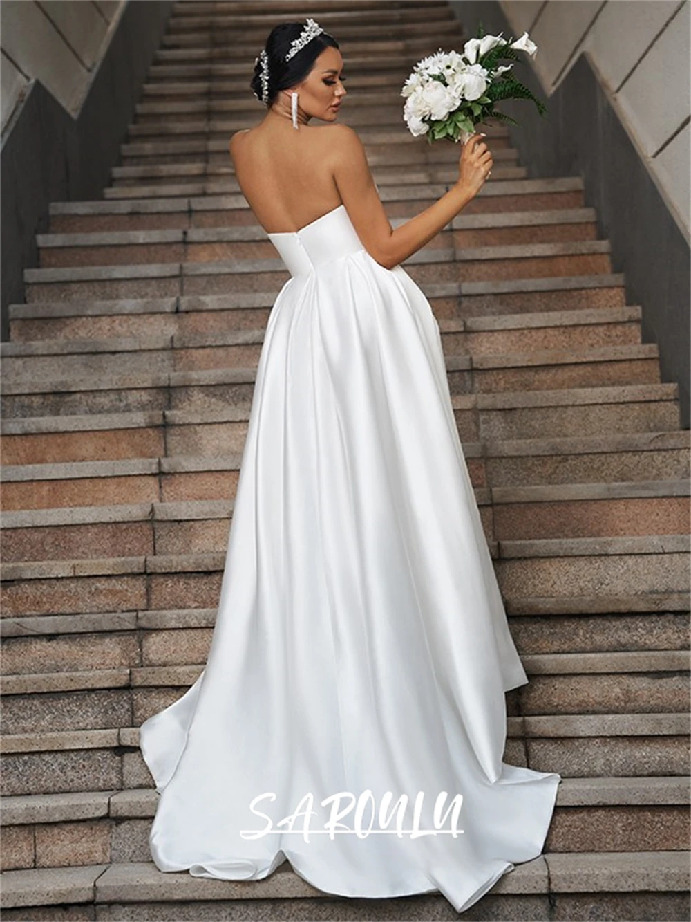 Abito da sposa maxi principessa in raso Abito da sposa senza schienale con scollo a cuore e abito da sposa su misura con strascico