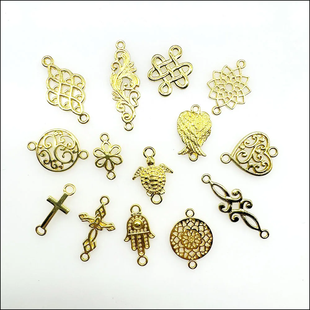 New Cross Flower Animal Connectors Retro Gold Plated For Bracelets Charms Making Jewelry
