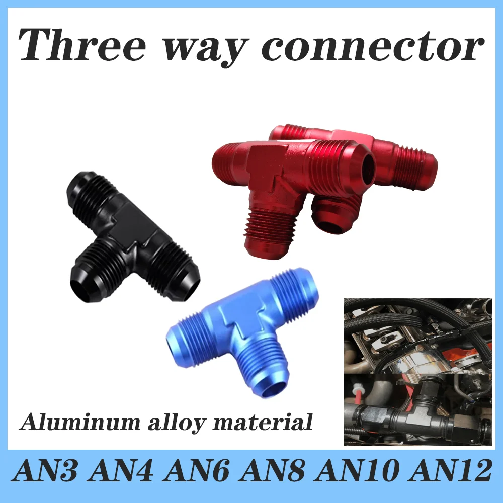 

AN3/4/6/8/10/12 Universal Aluminum Hose Tee Connector Fitting Male To Male Tee On Side Thread Fitting Adapter Black Blue Red