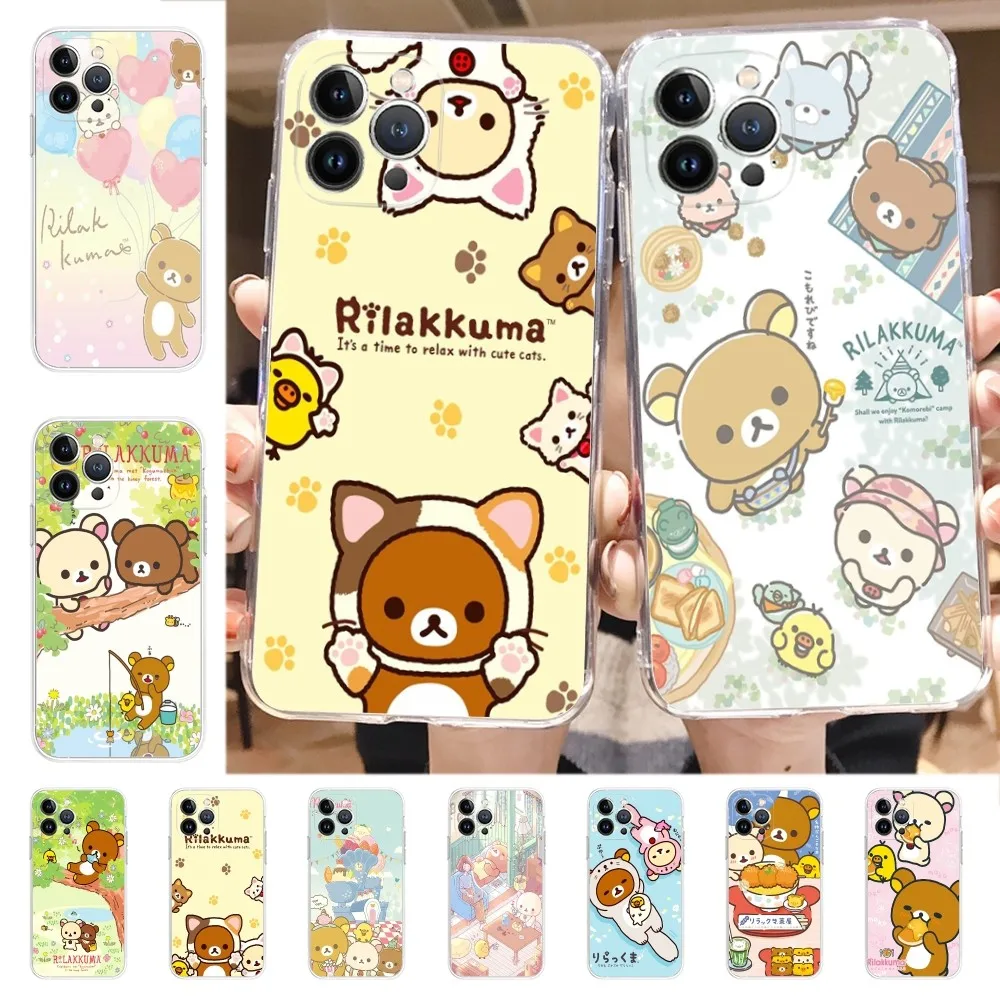 Cute Cartoon R-Rilakkuma Phone Case for iPhone 16 15 8 7 6 6S Plus X SE XR XS 14 11 12 13 Mini Pro Max Mobile Case