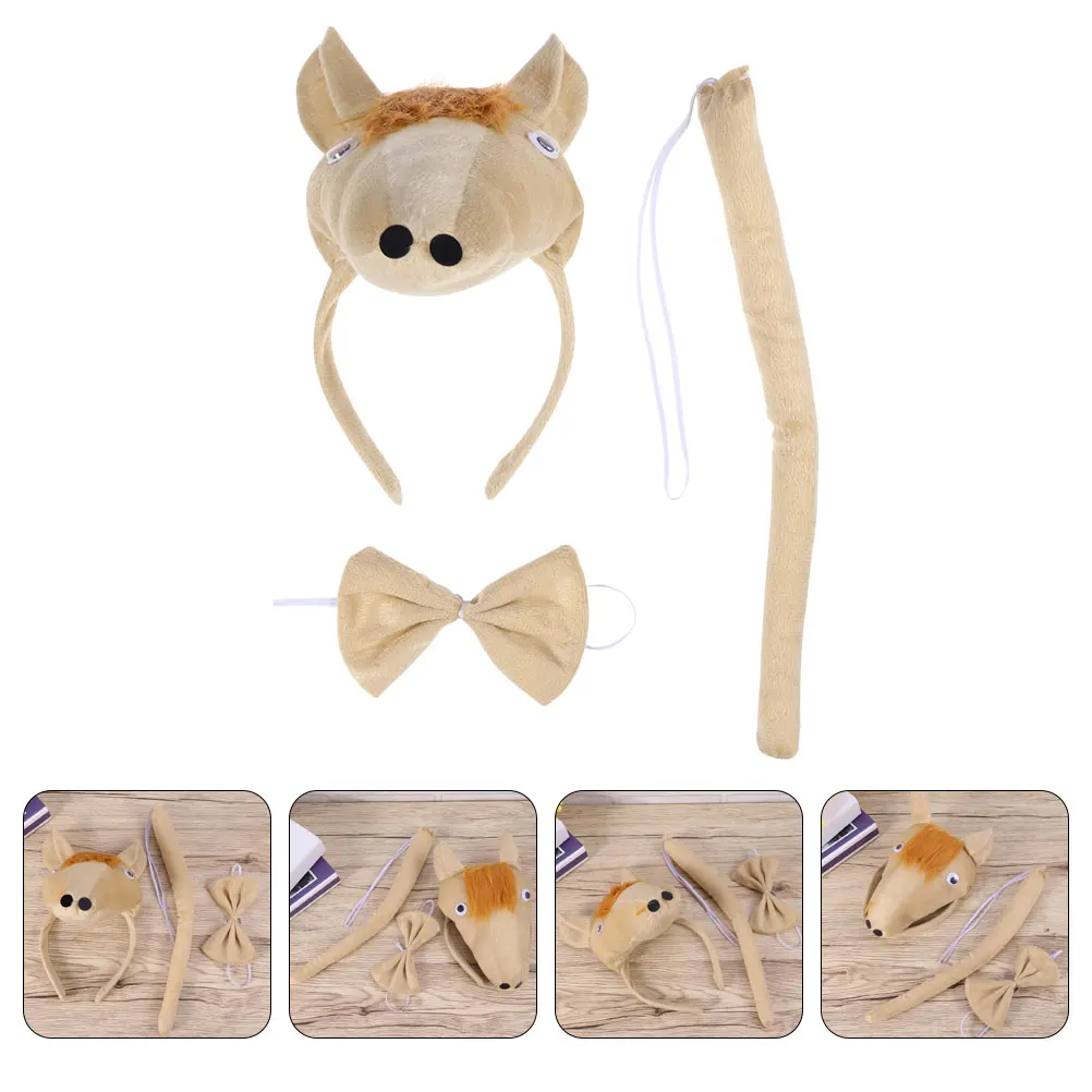 

Complete Horse Set Animal Headband Bowtie Tail Cotton Comfortable Party Halloween Carnival Xmas Cosplay Funny Horsehead