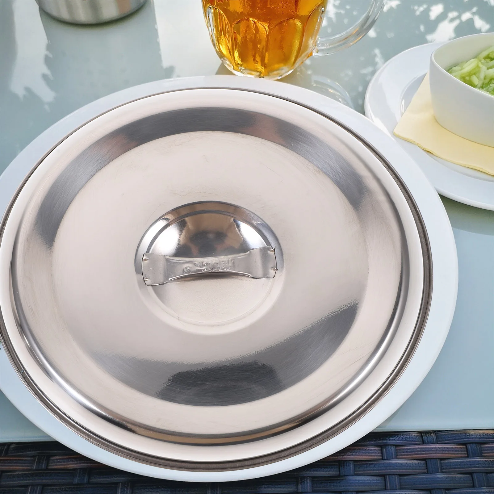 

2pcs Stainless Steel Pot Lid Food Cover 22cm Round Kitchen Grill Steak Cover for Hotel Home Roasting Hygienic Practical