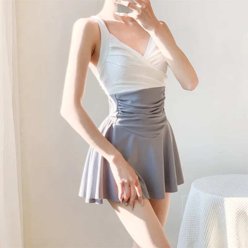 Korean Fashion One Piece Swimsuit Women High Waist Sexy Backless Ballet Style Skirt Swimwear Summer Beach Holiday Bathing Suit