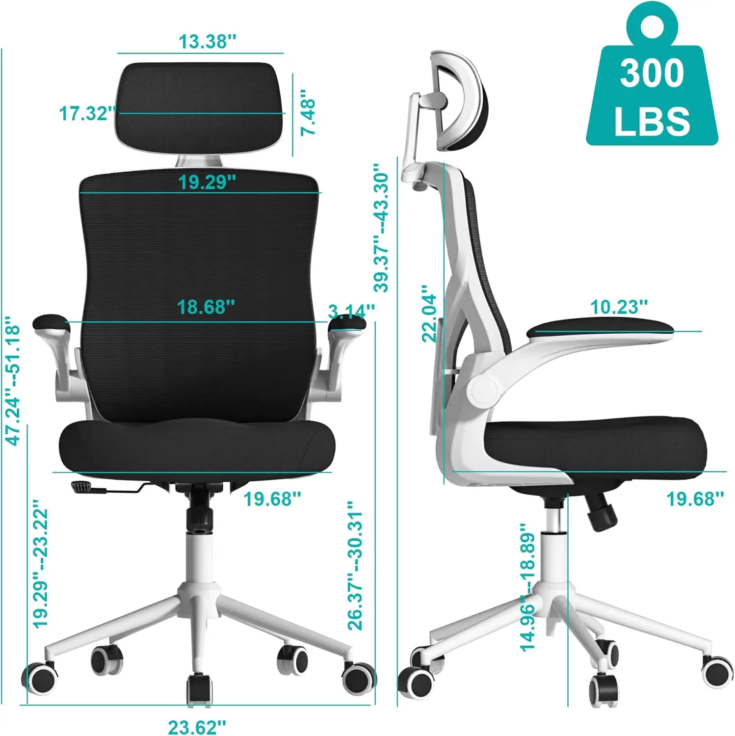 Ergonomic Office Chair, High Back Mesh Desk Chair with Thick Molded Foam Cushion, Coat Hanger, Adjustable Headrest,