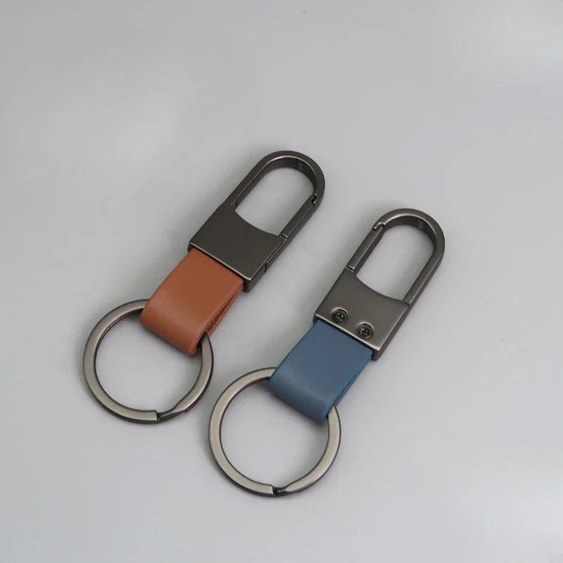 Metal Genuine Leather Car Keychain with Laser Engraved Key Chains  Logo and Creative for Gift