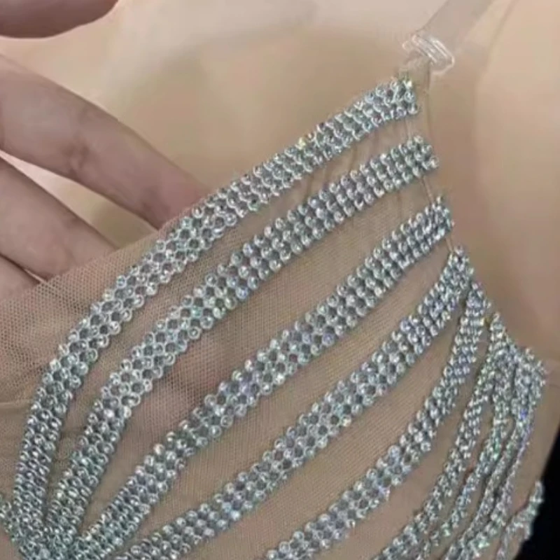 Ropa de mujer de lujo con borlas de diamantes de imitación, vestido de noche transparente con cuello de sujetador, minivestido Sexy, falda de fiesta de cumpleaños, vestido de fiesta