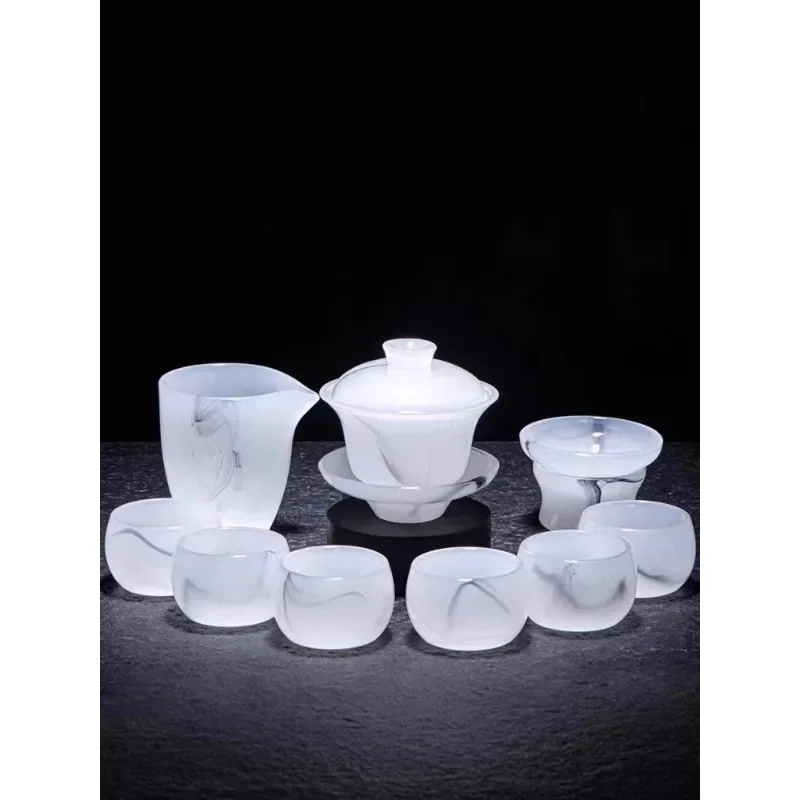 glazed tea set set with white jade jade porcelain teapot glass kung fu bowl