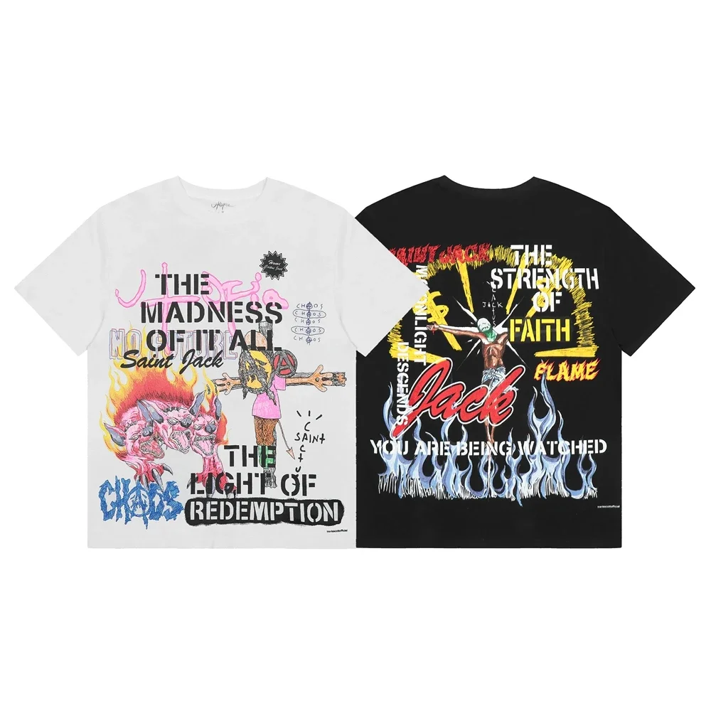 

Summer High-quality Men's and Women's Loose Casual Hip Hop Rap Pure Cotton Printed Short-sleeved T-shirt Crewneck Top