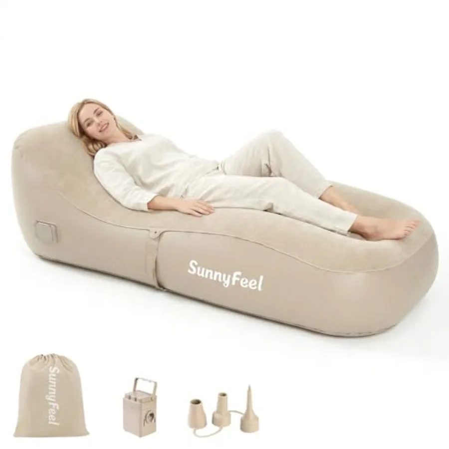 

Inflatable Lounge Chair with Built-in Pump, Heavy Duty PVC Flocked Inflatable Sofa for Adults, Portable Air Lounger for Camping