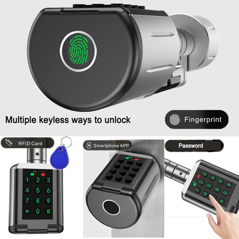 Impermeável Smart Biometric Fingerprint Door Lock, Keyless Entry, App e Smart Card, espessura 35-100mm, IP66