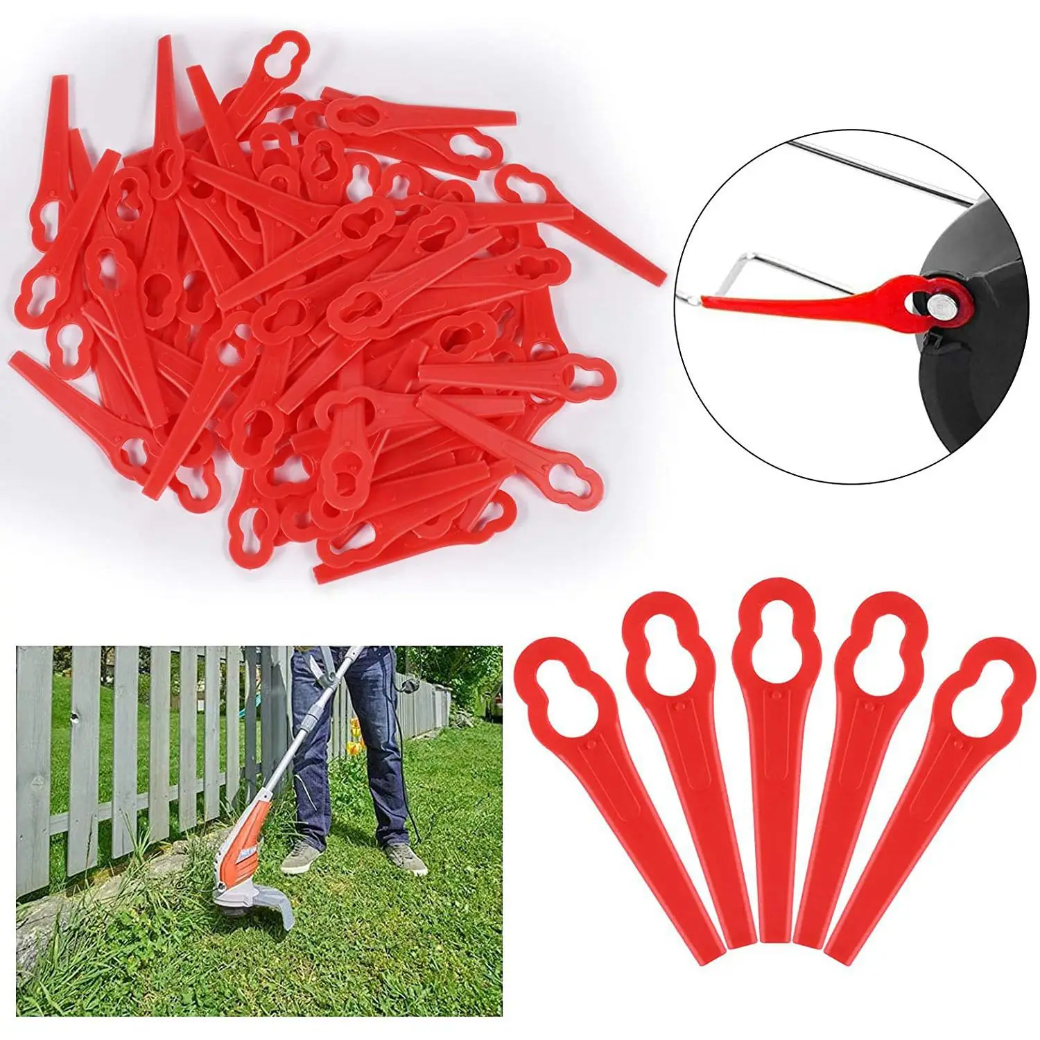 80 Pcs 8.3CM lame di ricambio per tagliaerba in plastica lame per tosaerba per tosaerba Bosch Einhell
