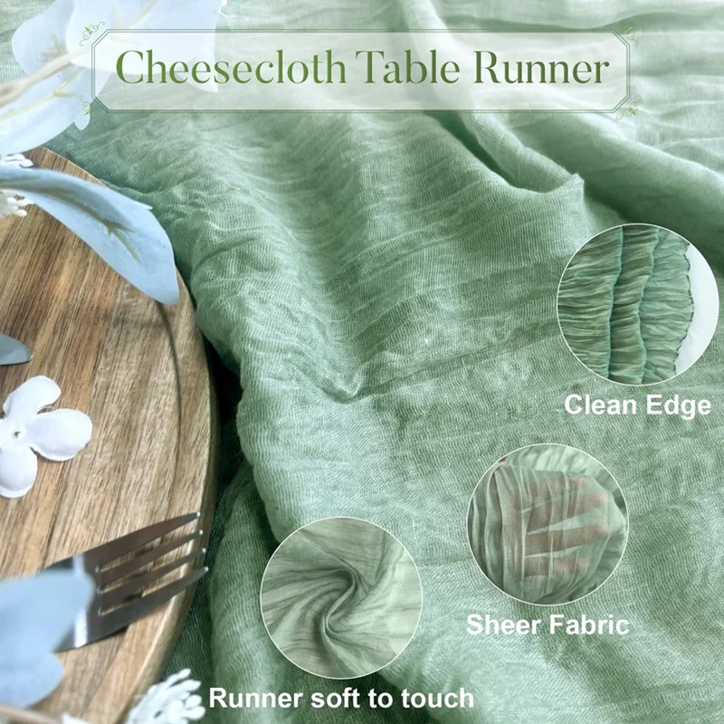 Sage Green Cheese Cloth Table Runner Country Tulle Cheese Cloth Table Runner Decoration 90X300cm