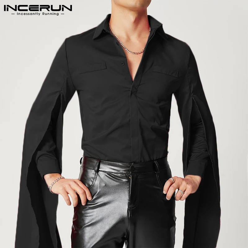 Stylish Well Fitting Tops INCERUN Handsome Mens Solid All-match Simple Blouse Casual Streetwear Flared Long-sleeved Shirts S-5XL