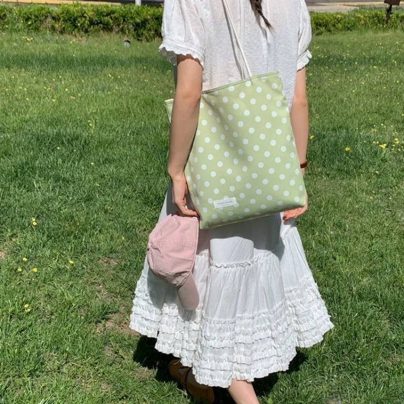 

Multi-Color Canvas Shoulder Bag with Polka Dot Print, Casual Style for Daily Work Shopping Commuting Travel Bag for Women