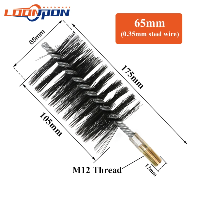 Loonpon 18-75mm Thread Wire Brush Metal Handle Pipe Tube Cleaning Chimney Brush Stainless Steel Wire Pipe Cleaning Brush