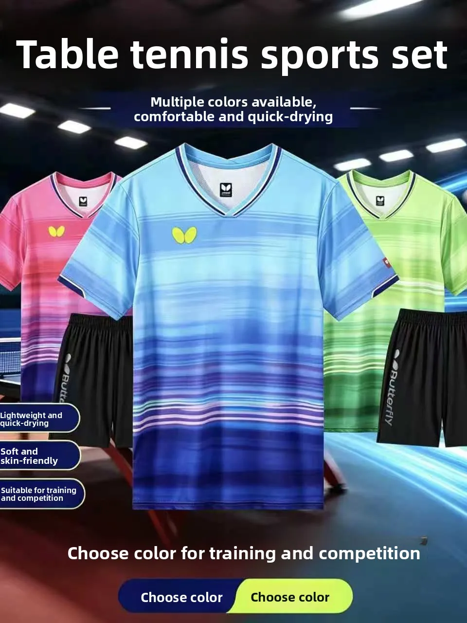  Table Tennis Uniform Set Men's Women's Short Sleeve Shorts Quick Dry Competitive Training Match Sportswear V-neck