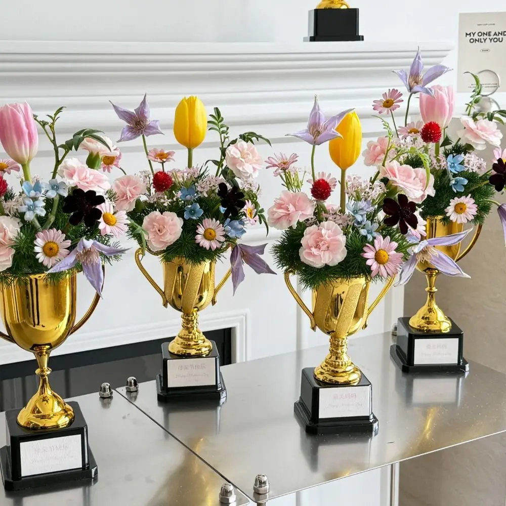 DIY Trophy Vase Achievement Award Celebration Flower Trophy for Competition Floral Arrangement Romantic Bouquet Wrapping Package